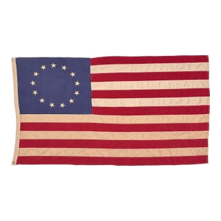 Vintage Cotton Betsy Ross American Flag With Embroidered Stars For Sale