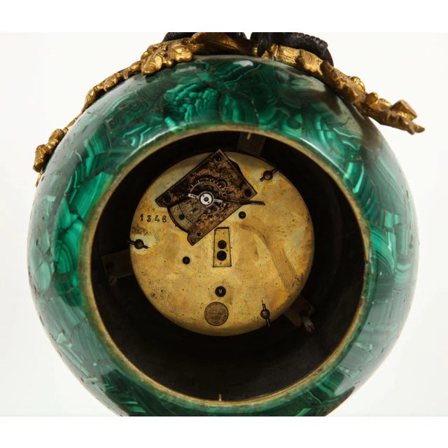 1889 Patriotic French Patinated Bronze Eagle and Malachite Clock on Granite Base For Sale - Image 10 of 12
