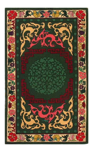 Green American Antigue Hooked Extermelly Fine Rug 2'11'' X 4'11''