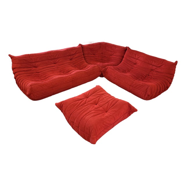 Michel Ducaroy for Ligne Roset Toga Sectional in Alcantara Goya Red, Set of Four For Sale
