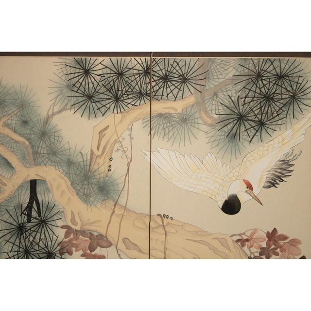 Wood C. 1960s Chinoiserie Style Painted Screen With Red-Crowned Cranes For Sale - Image 7 of 12