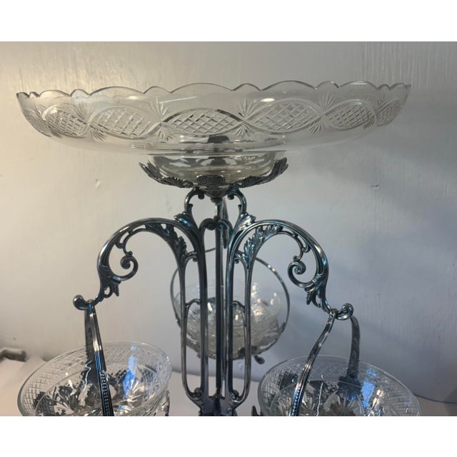 Silver Vintage Silver Metal and Crystal Epergne For Sale - Image 8 of 12
