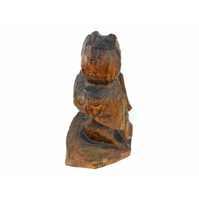 1980 Large Hand Carved Solid Wood Brutalist Owl Totem Style Sculpture Signed For Sale - Image 6 of 17