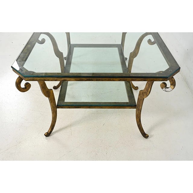 1970s 1970s Oversized Hollywood Regency Gilt Iron Two-Tier Glass Coffee Table For Sale - Image 5 of 13