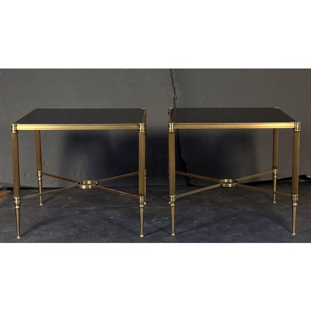 Black Bronze End Tables With Square Tops of Black Glass From the Savoy Hotel in London For Sale - Image 8 of 12