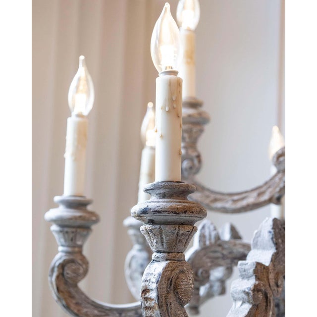 Mid 20th Century French Carved and Painted Wood Twelve-Light Chandelier For Sale - Image 18 of 18