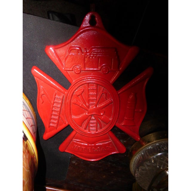 Vintage Red Painted Firemen Wall Plaque ~ Cast Iron Plaque Measurements: 8" x 4" Please keep in mind this is a Vintage...