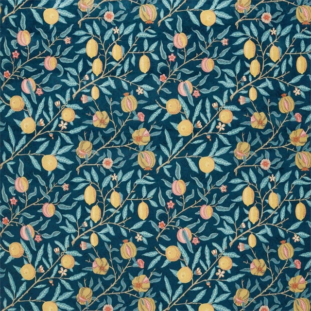 Morris & Co Fruit Velvet Fabric in Indigo/Slate For Sale