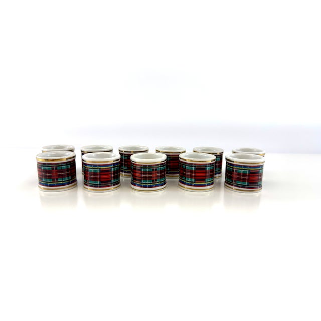 Vintage Porcelain Tartan Plaid & Gold Napkin Rings, Set of 11 For Sale In Little Rock - Image 6 of 8
