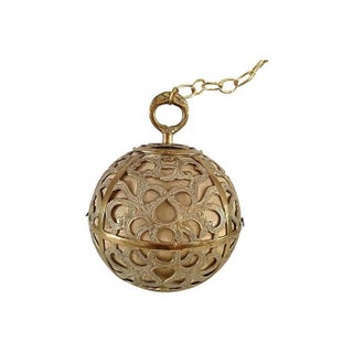 1940's Reticulated Brass Globe Pendant Light For Sale