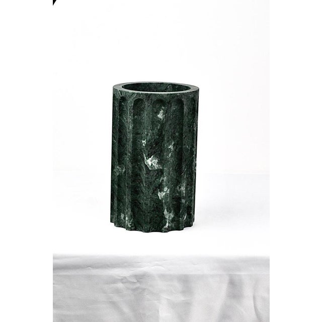 Stone Handmade Column Vase in Satin Black Marquina Marble by Fiammetta V. For Sale - Image 7 of 18