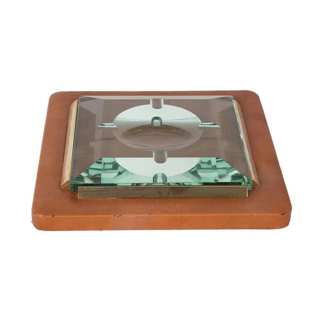 Brown Italian Brass and Faceted Glass Leather Ashtray from Fontana Arte, 1970s For Sale - Image 8 of 8