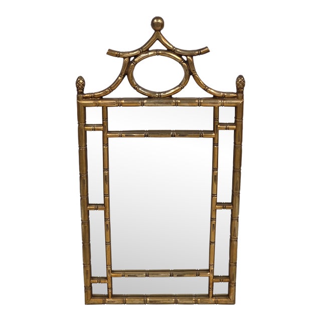 Gold Finished Faux Bamboo Pagoda Mirror For Sale