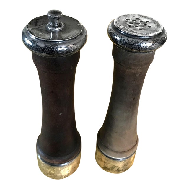 Made in Italy Wood and Sterling Silver Salt Shaker and Pepper Mill For Sale