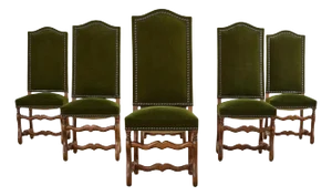 Set of Six French Os De Mouton Dining Chairs in Mohair Velvet