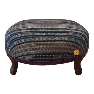 19th Century French Oval Indigo Blue and Purple Footstool For Sale