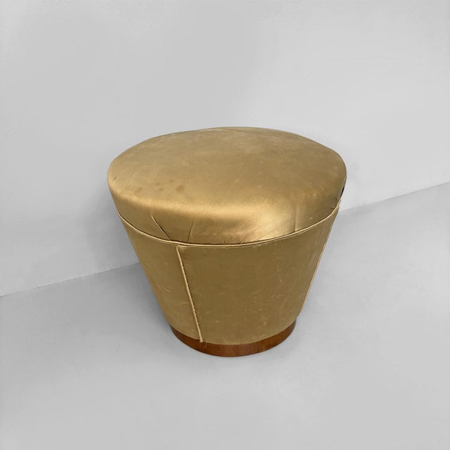 Italian Art Deco Ottoman in Yellow Velvet and Wood, 1930s For Sale - Image 4 of 13
