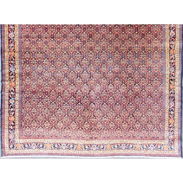 Finely Woven Antique Persian Senneh Rug with Herati Design in Blue Background, Keivan Woven Arts / rug R20-0719-155,...