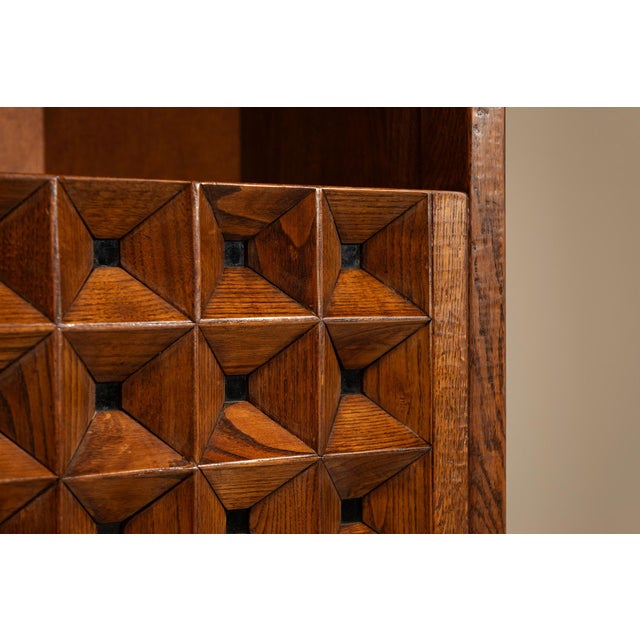 Large Bookcase in Carved Slavonian Oak by Giuseppe Rivadossi, Italy, 1970s For Sale - Image 9 of 16