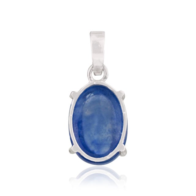Modernist 3.23ct Oval Cabochon Blue Sapphire Solitaire Pendant in 14k White Gold For Sale - Image 9 of 14