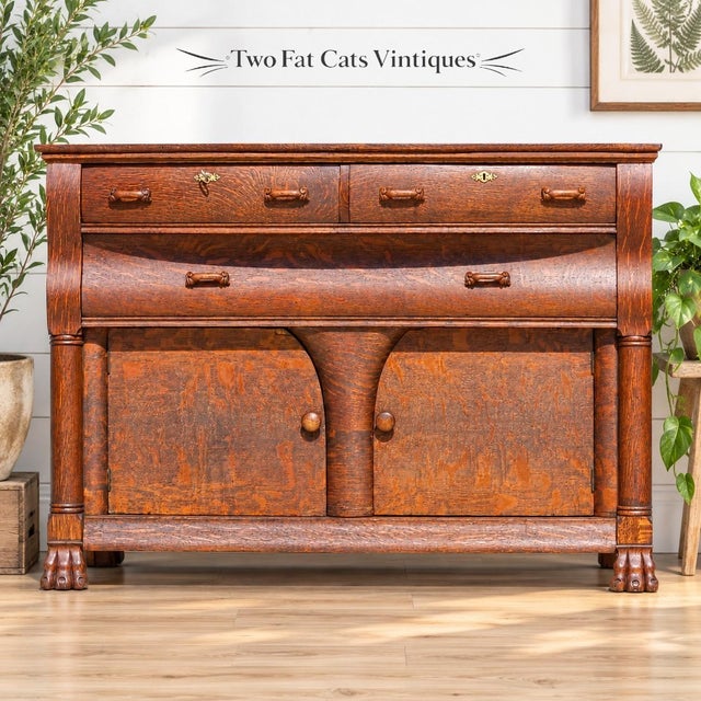 Overview: Step back into the grand era of late-Victorian craftsmanship with this exquisite Antique American Empire Revival...