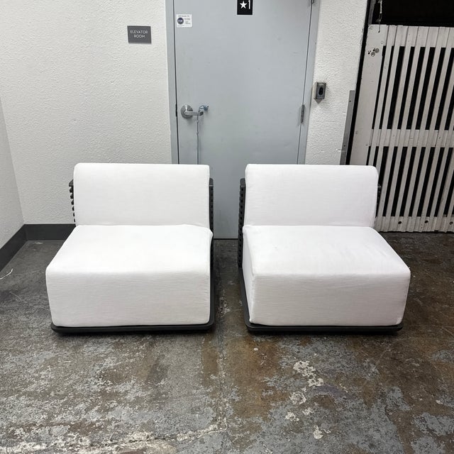 Design Plus Gallery presents a Pair of Trelica Aluminum Swivel Outdoor Chairs by Thomas Bina and Ronald Sasson for...