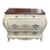 Late 20th Century White Bombay Style Chest of Drawers Dresser, Floral Print, Finished Woodgrain Top, 4 Drawers, Carved For Sale