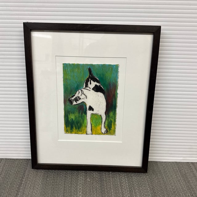 Mixed Media Black & White Dog Artwork, Framed For Sale - Image 11 of 12