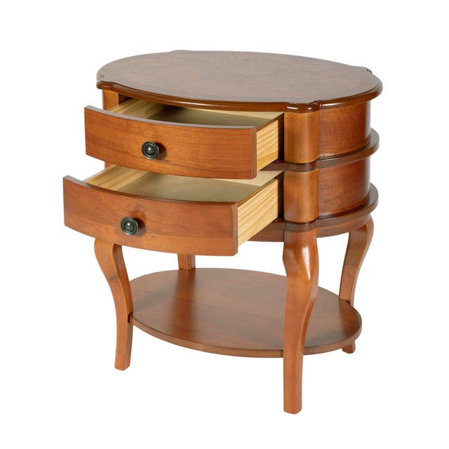 Traditional Ethel 25 in. W Oval Wood 2 Drawer Accent Table with Open Shelf, Olive Ash For Sale - Image 3 of 10