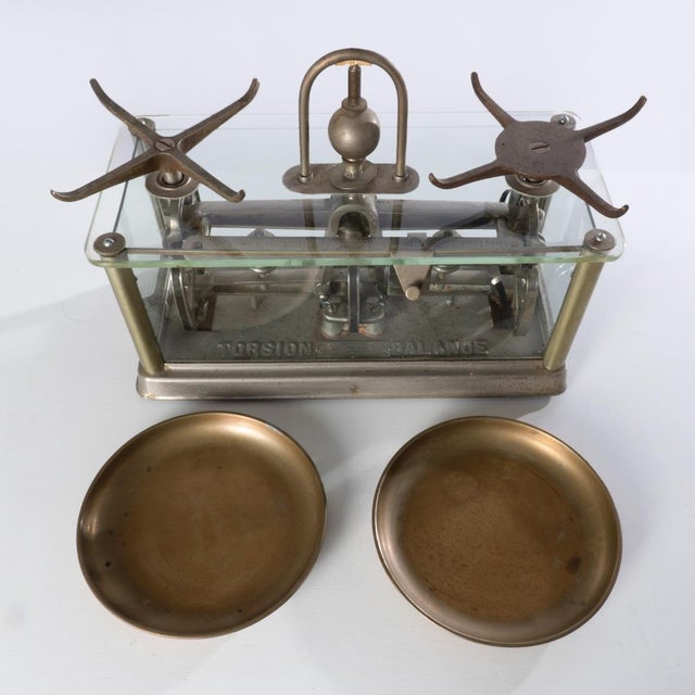 Torsion Balance Co. scale, style 855. Nickel plated with lining. Great for an accent piece in an office or shop.
