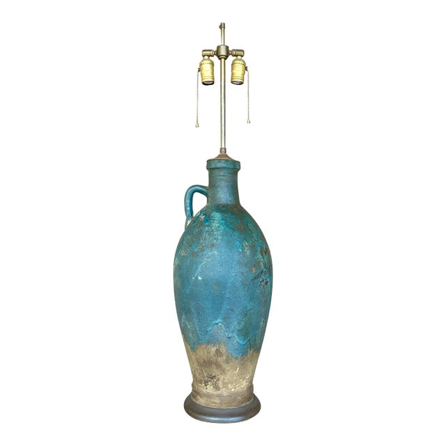Vintage Midcentury Lava Glaze Table Lamp For Sale
