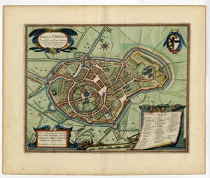 Original Bird's-Eye View Plan of Sint-Winoksbergen or Bergen in France, 1649