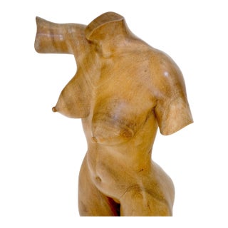 Very Fine Carved Oiled Mango Wood Sculpture of a Nude Female Bust MINT For Sale