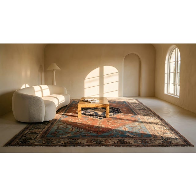 1870s Red Rust Medallion Rustic Antique Persian Bakshaish Rug 10' 6" X13' 2" Wool Handknotted Carpet For Sale - Image 10 of 12