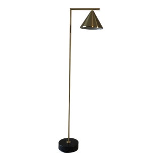 Mid-Century Style Brass and Black Marble Base Floor Lamp For Sale