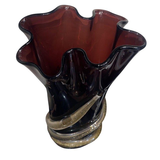 Camozzo Signed Camozzo Dark Amethyst & Gold Fleck Murano Glass Vase. Italy, Late 20th C. For Sale - Image 4 of 9