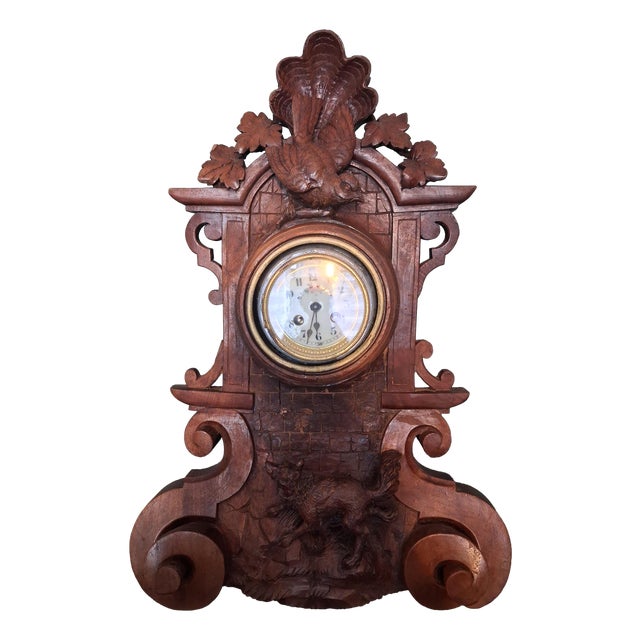 Black Forest Clock with Fox & Bird, 1920 For Sale