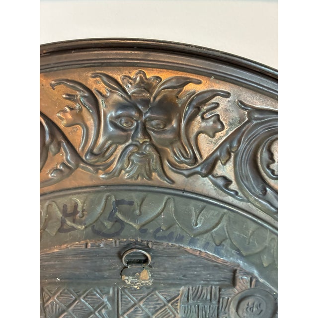 Large 22.5” Antique Dutch Tavern Scene Copper Repoussé Wall Plaque / Charger Circa 1890’s For Sale - Image 10 of 12
