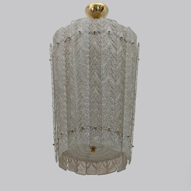 Art Deco Style Brass Murano Glass Lantern Ceiling Light by Barovier & Toso, 1980 For Sale - Image 4 of 8