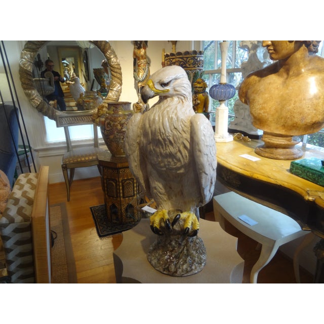 Vintage Italian Glazed Terracotta Eagle Sculpture. This life sized Hollywood Regency Italian eagle figure or sculpture is...