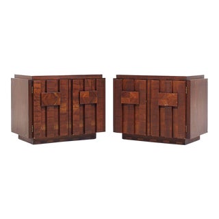 Lane Staccato Brutalist Mid Century Walnut Nightstands - Pair For Sale