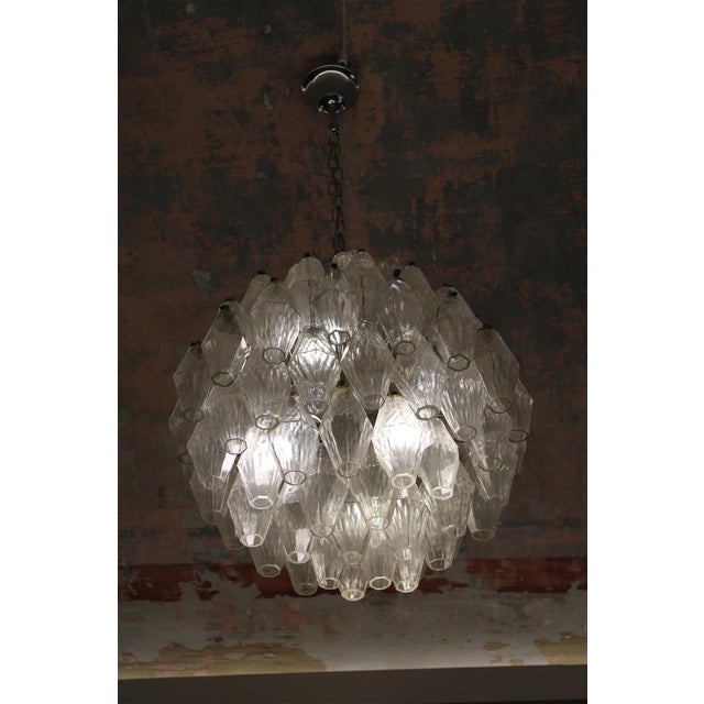 Round Clear Murano Glass Poliedro Chandelier from Venini, Italy, 1950s For Sale - Image 6 of 9