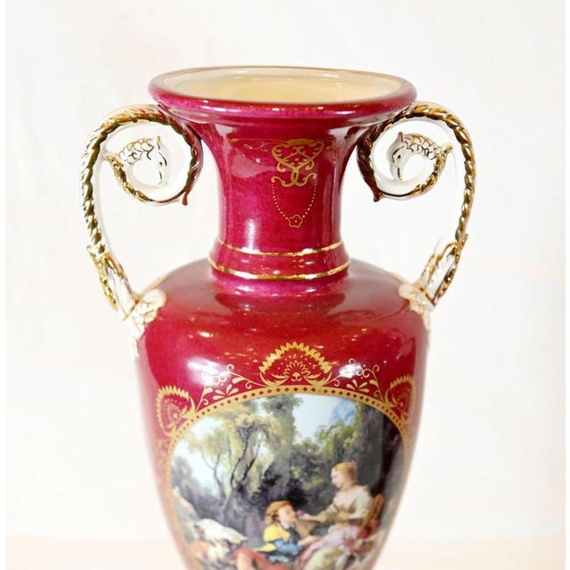 Porcelain Amphora Urns in the style of Sevres, Set of 2 For Sale - Image 3 of 7