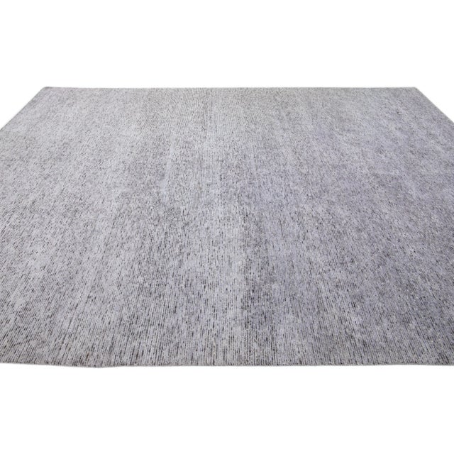 2010s 2010s Grey Striped Modern Handmade Wool & Silk Rug For Sale - Image 5 of 7