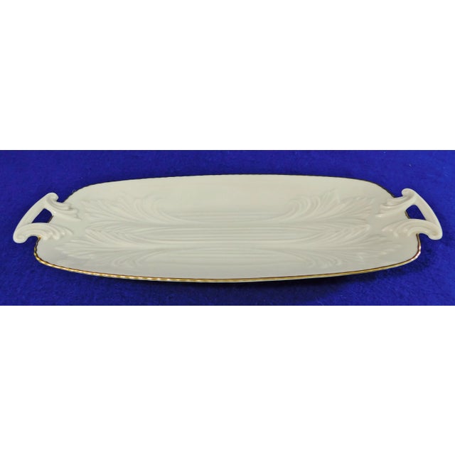 1980s Lenox Spring Garden Collection Ivory Bone China 24k Gold Trim Celery Dish For Sale - Image 5 of 8