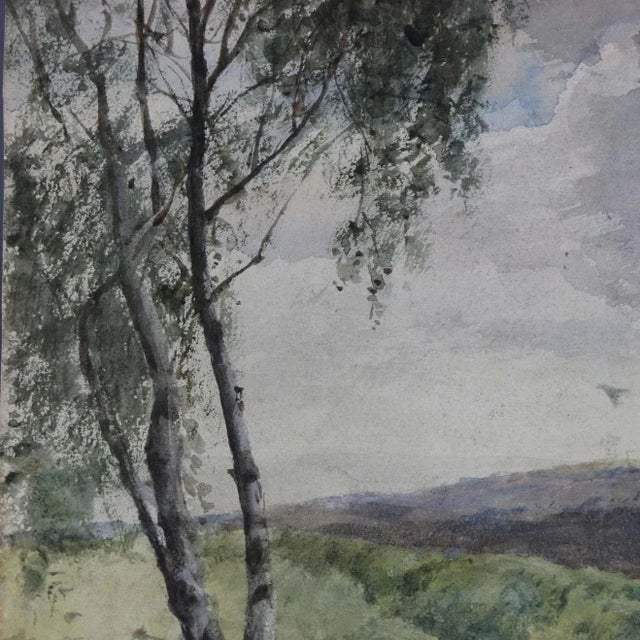 A vintage landscape watercolor on board painting of hillside scene, signed Fred Hines, 20th century
