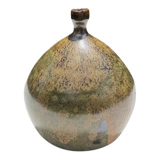 Vintage 5” Organic Studio Pottery Bottle Vase With Earth-Tone Glaze For Sale