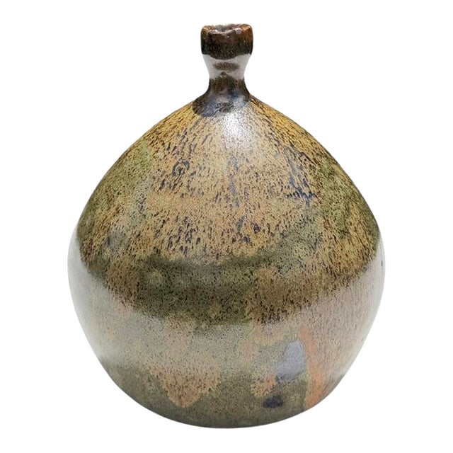 Vintage 5” Organic Studio Pottery Bottle Vase With Earth-Tone Glaze For Sale