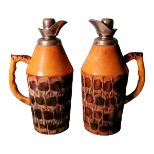 1950s Tura Aldo for Macabo Pair of Italian Thermal Jugs in Bamboo and Metal