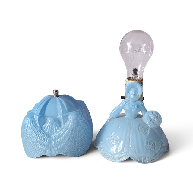 Glass Vintage Art-Deco Blue Glass l.e. Smith "Southern Belle" Boudoir Lamp 1940s #2 For Sale - Image 7 of 7
